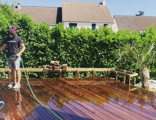 Création d'une terrasse en bois Européen et d'une pergolas bioclimatique Coulommes-la-Montagne 51390 ( 51 secteur Marne ).